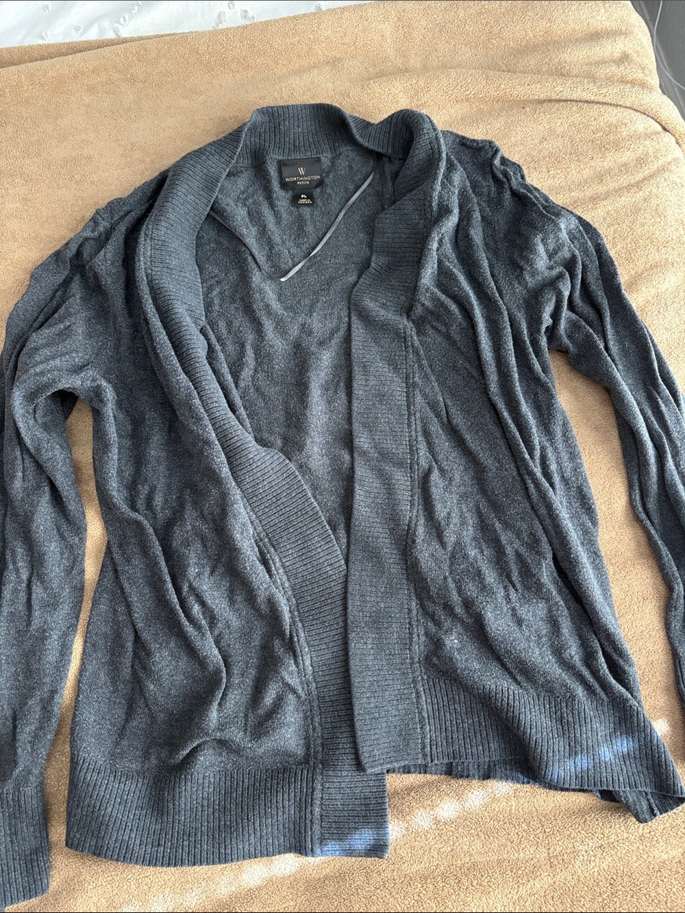 Men's Dark Gray Open-Front Shawl Collar Sweater Cardigan